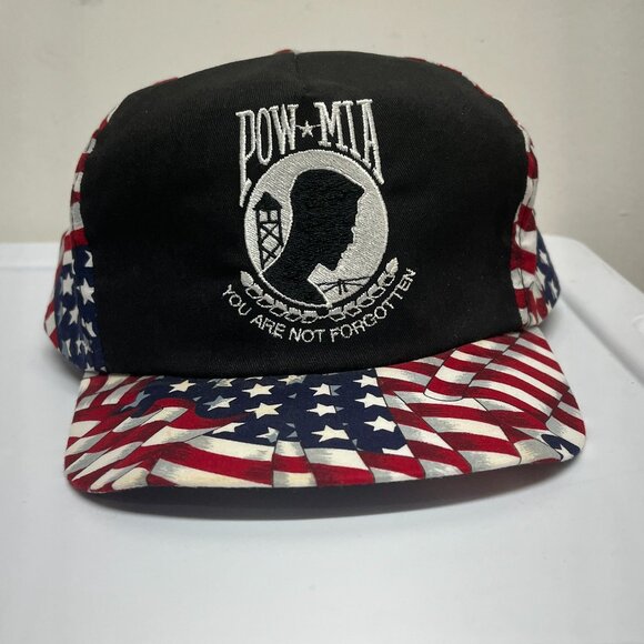 Vintage POW MIA USA Flag All Over Print Snapback Hat Military Adjustable - Picture 1 of 7